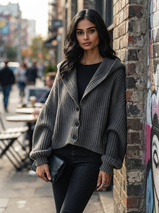 Cirilla — Cardigan in maglia a coste con cappuccio