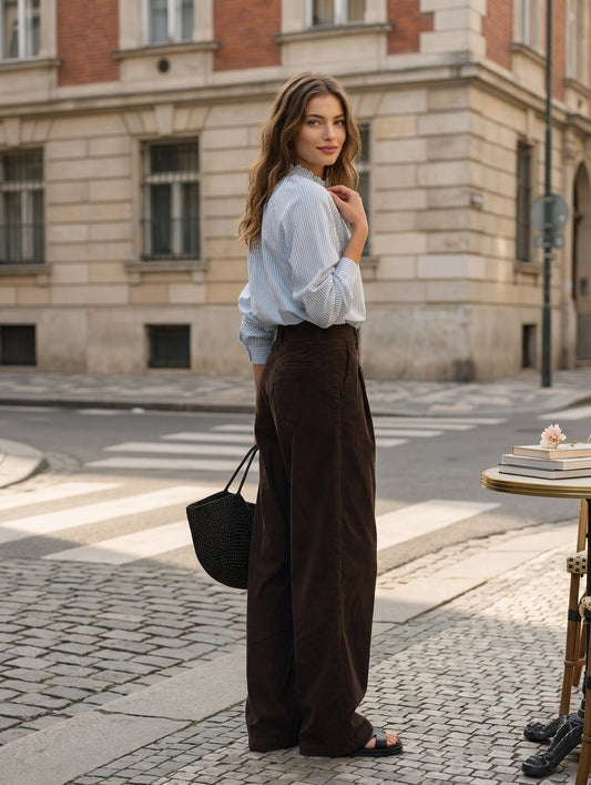 Loretta — Completo due pezzi con pantaloni blu e marrone
