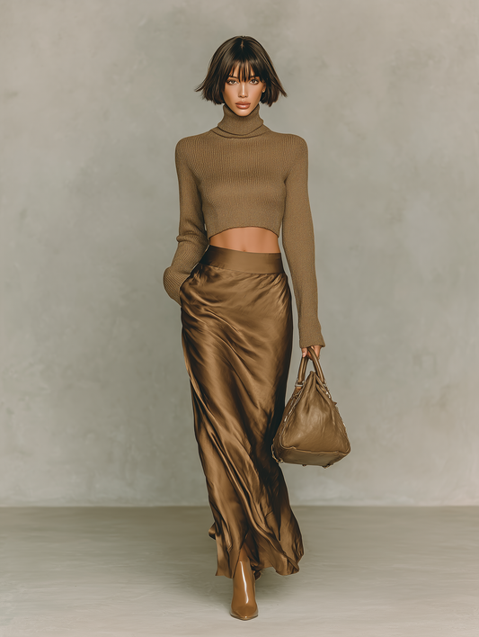 Marcellina — Top in maglia con collo alto marrone dorato