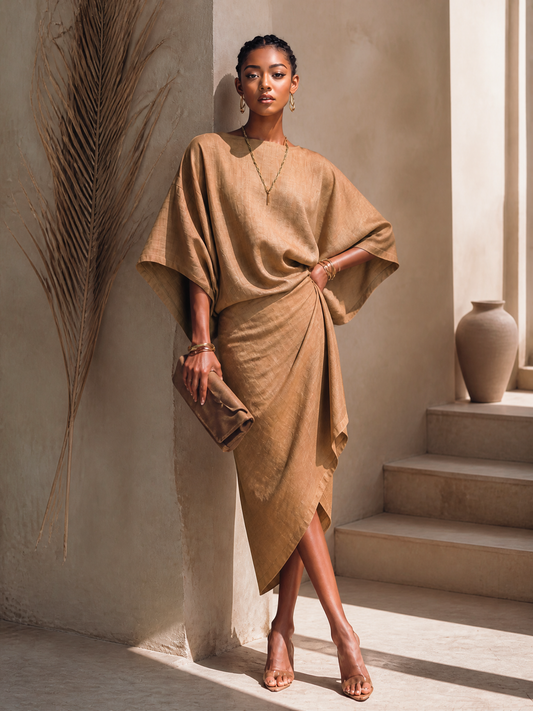 Tilde — Abito midi in lino con girocollo