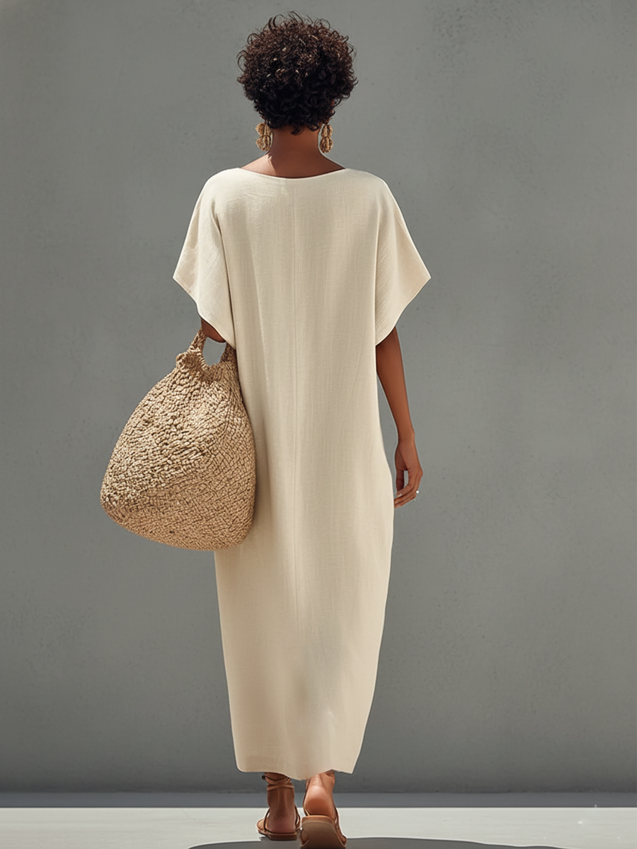 Cleofe — Abito in lino con girocollo bianco
