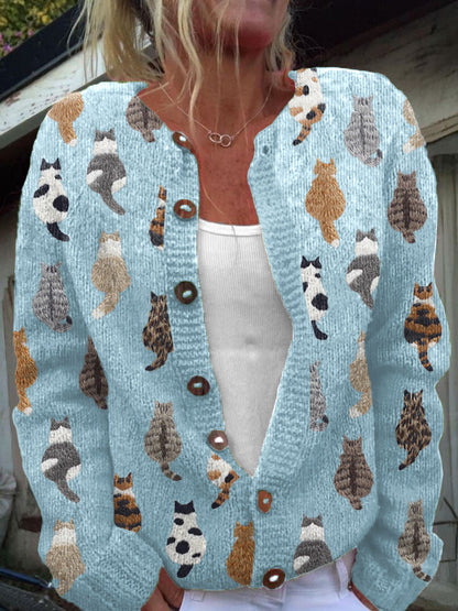 Charlotte — Cardigan in maglia con stampa gatti