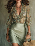 Ambra — Completo con blusa a volant e gonna in raso