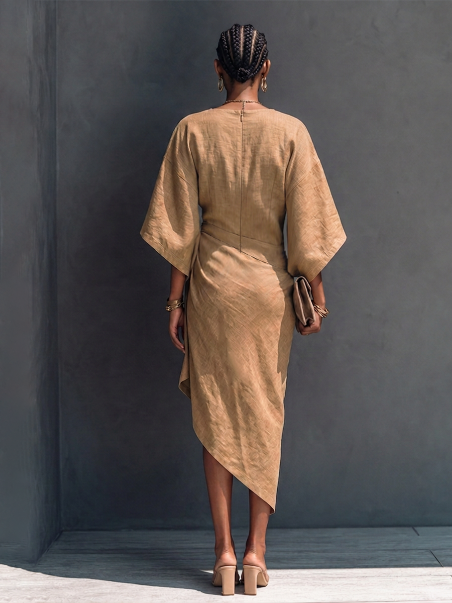 Tilde — Abito midi in lino con girocollo