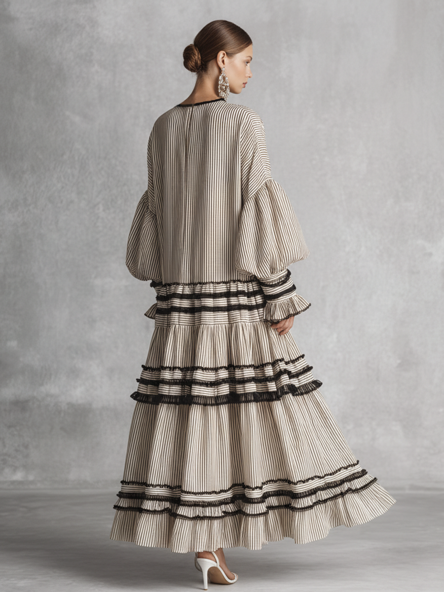 Deanna — Abito lungo in cotone a righe