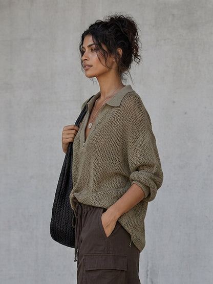 Nives — Maglione in maglia con mezza zip