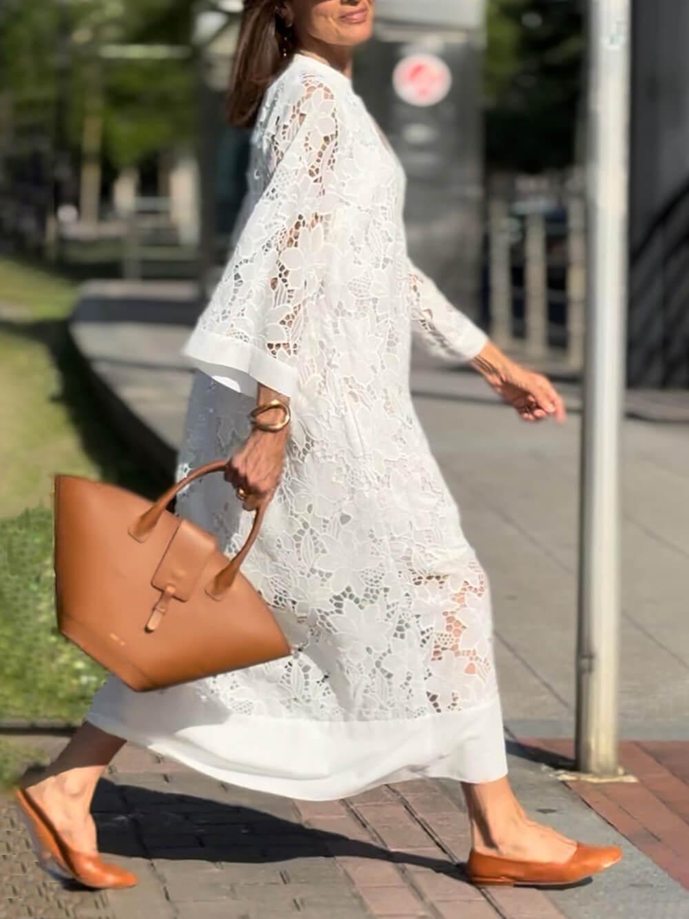 Piera — Abito midi a fiori con pizzo