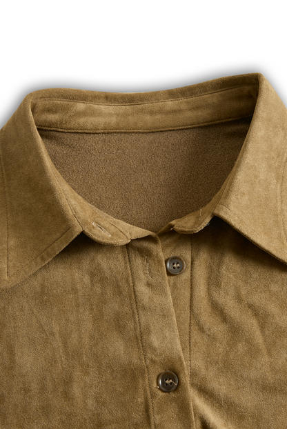 Editta — Abito midi in camoscio con collo a revers