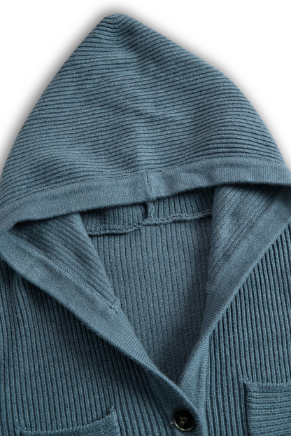 Adelaide — Abito lungo in maglia elasticizzata a manica lunga blu navy