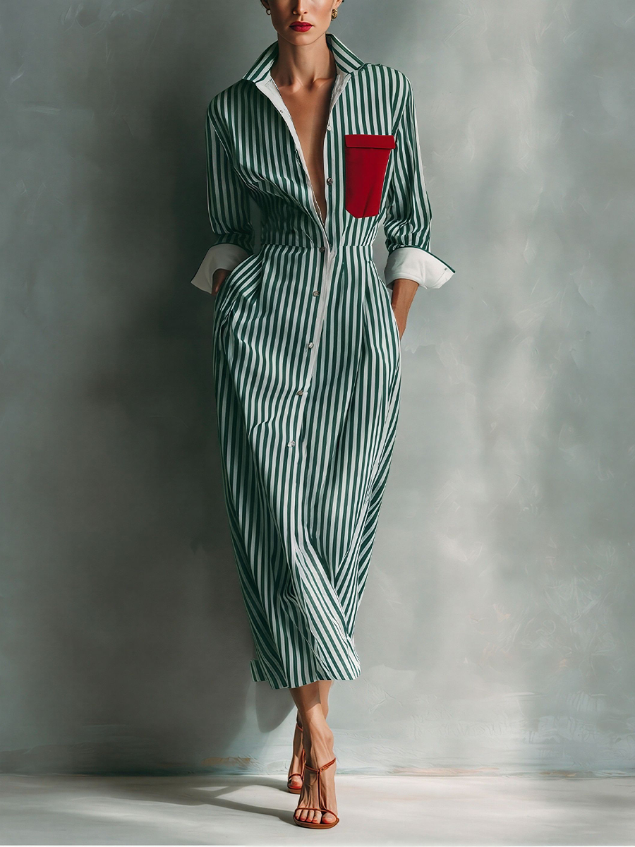Rosina — Abito camicia in cotone a righe blu e bianco