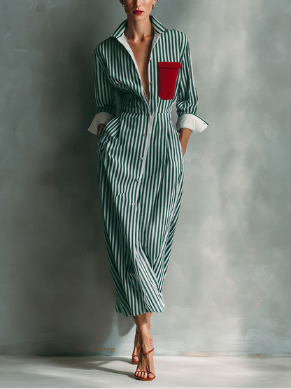 Rosina — Abito camicia in cotone a righe blu e bianco