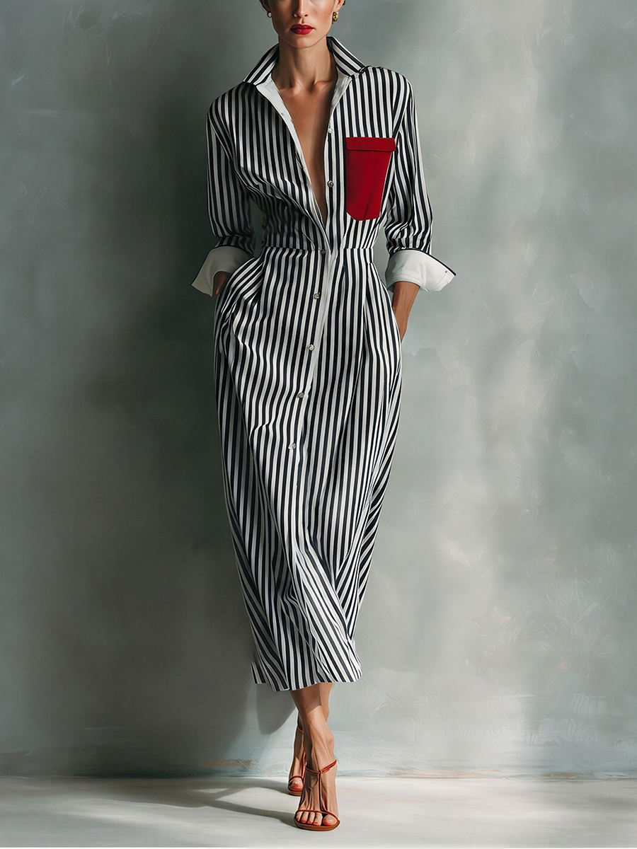 Rosina — Abito camicia in cotone a righe blu e bianco