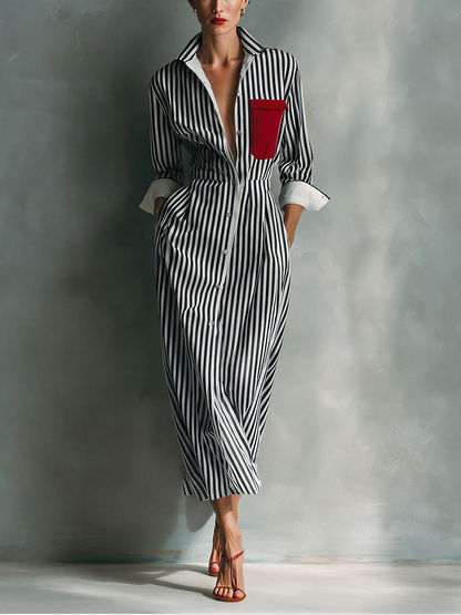 Rosina — Abito camicia in cotone a righe blu e bianco