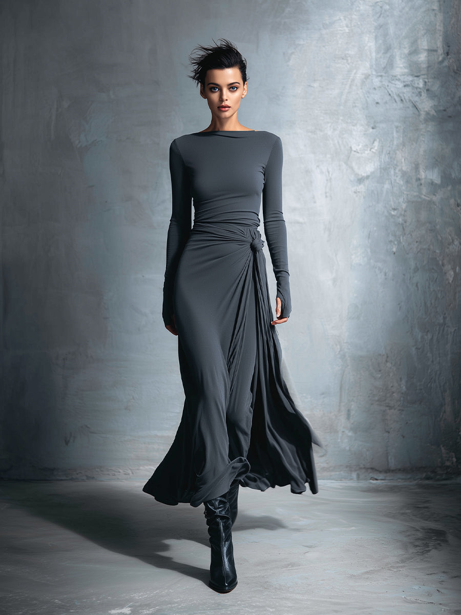 Assuntina — Abito lungo in maglia con scollo a V
