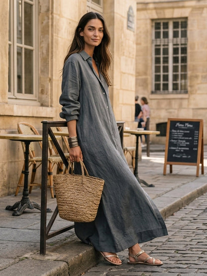 Zoe — Abito lungo in cotone e lino con girocollo