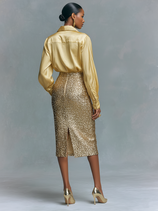 Donatella — Completo due pezzi con paillettes con gonna