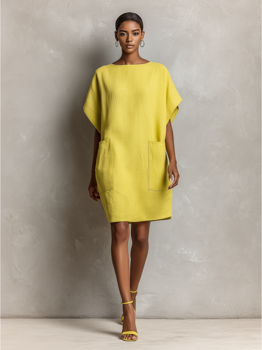 Altea — Abito in lino con girocollo giallo lime