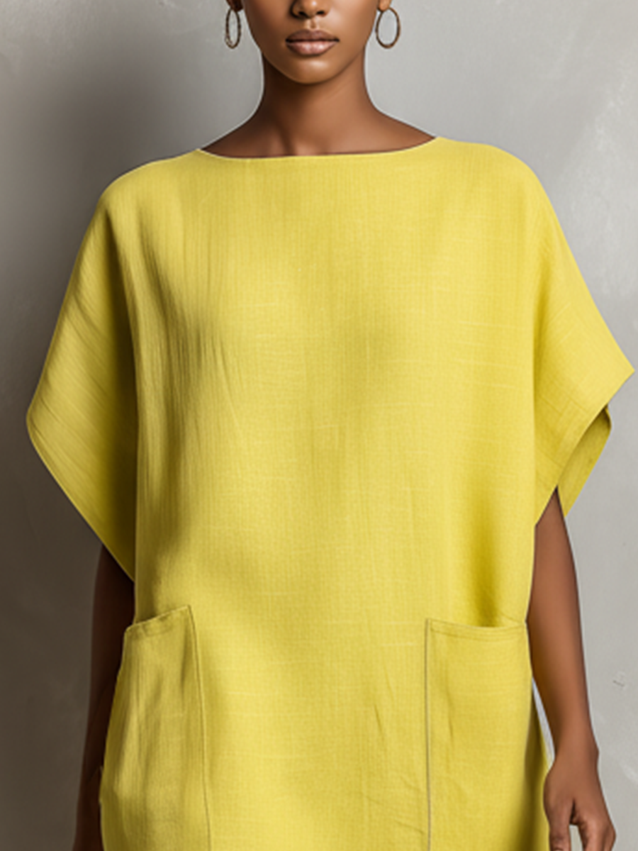 Altea — Abito in lino con girocollo giallo lime