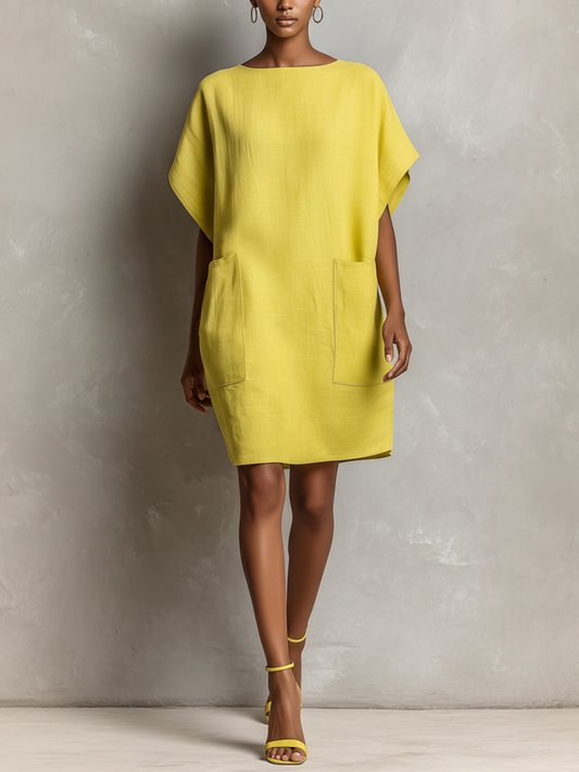 Altea — Abito in lino con girocollo giallo lime