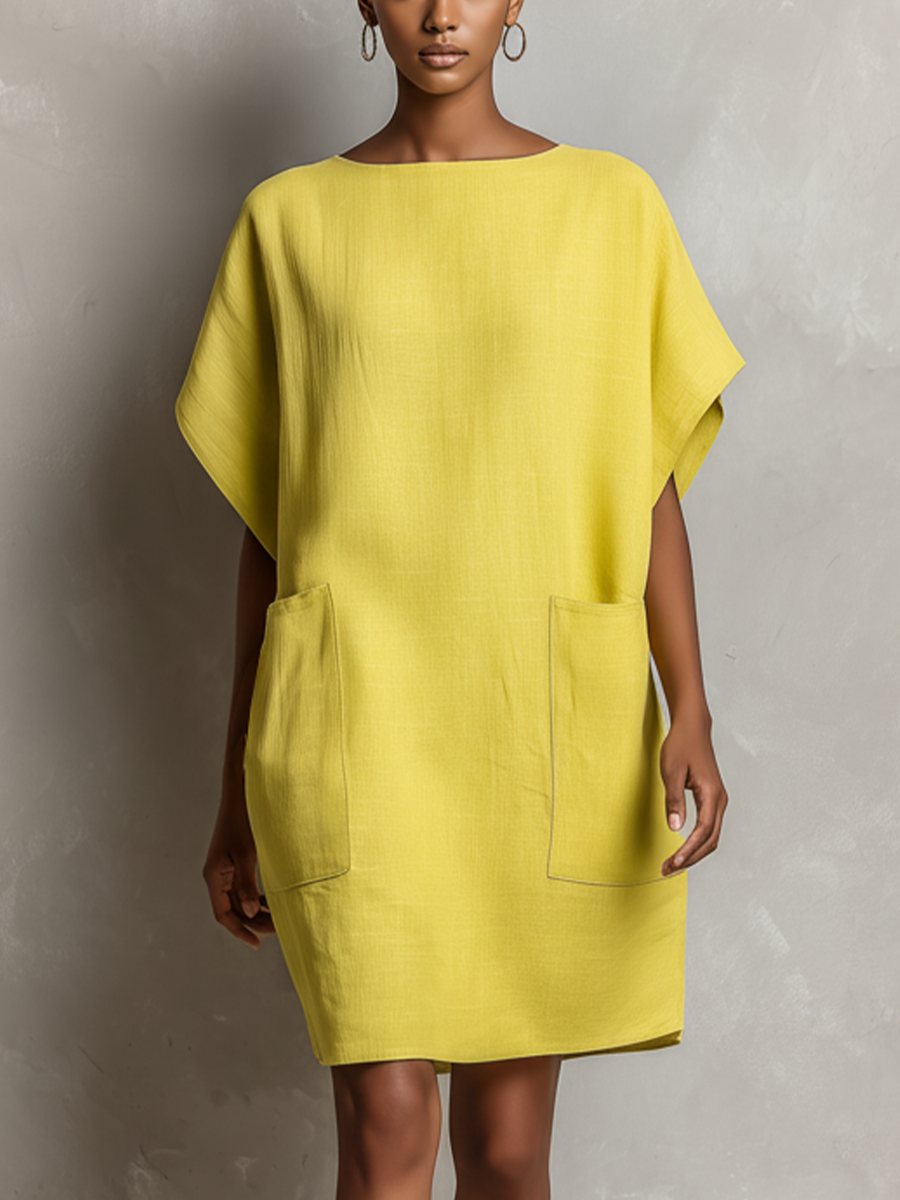 Altea — Abito in lino con girocollo giallo lime