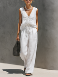Elisabetta — Abito in cotone e lino con scollo a V