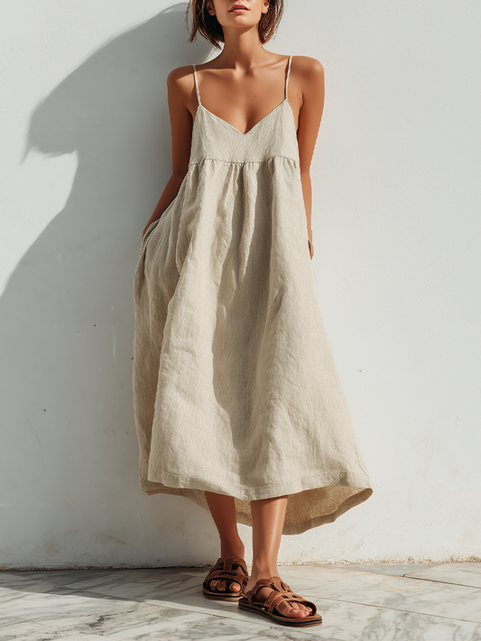 Grazia Maria — Abito in lino con scollo quadrato beige