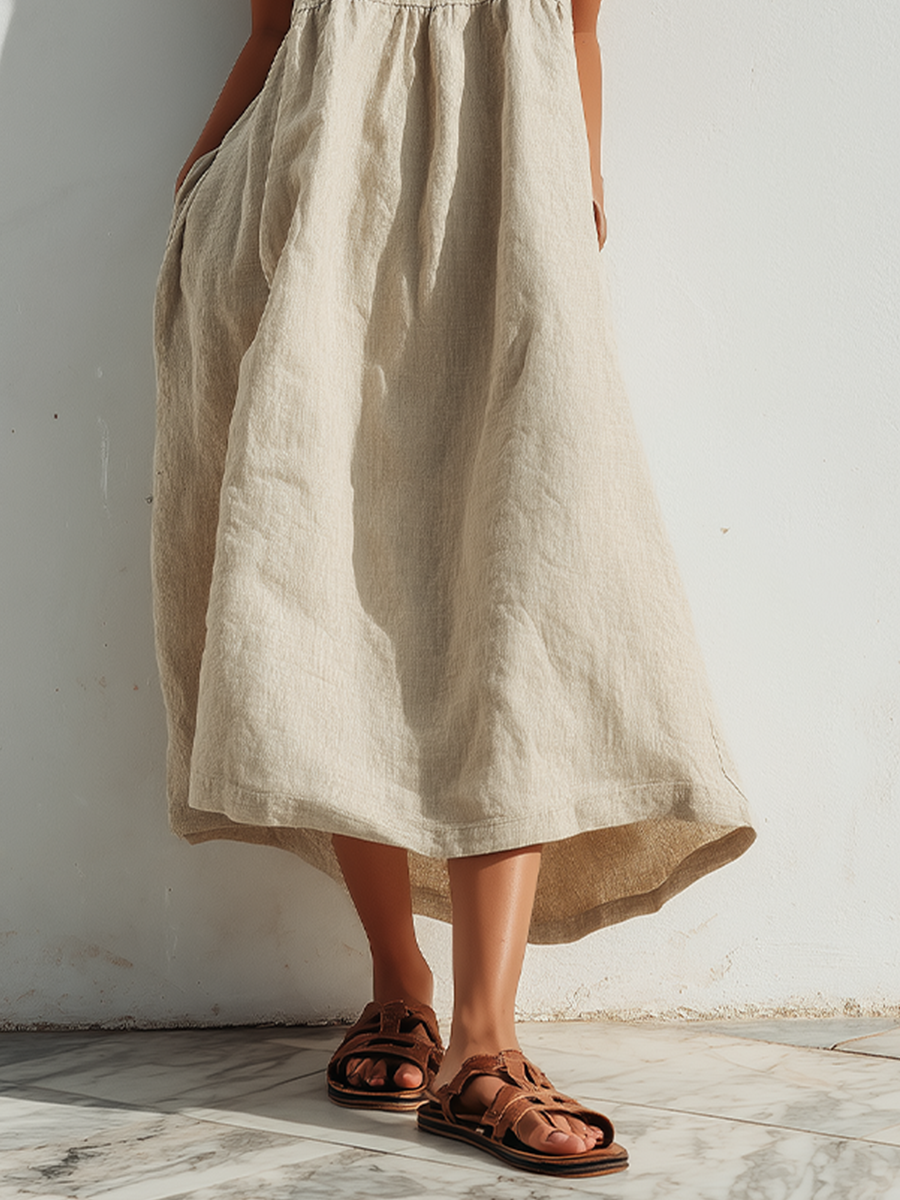 Grazia Maria — Abito in lino con scollo quadrato beige