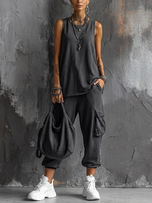 Allegra — Completo due pezzi in cotone con pantaloni jogger