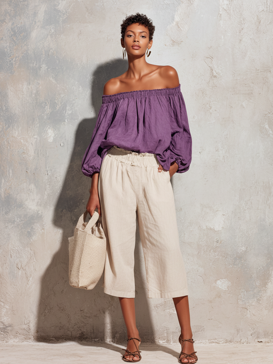 Delfina — Top in cotone e lino con spalle scoperte