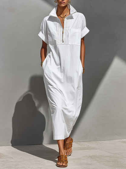 Andreina — Abito camicia in cotone con mezza zip