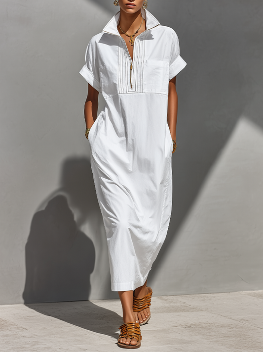 Andreina — Abito camicia in cotone con mezza zip