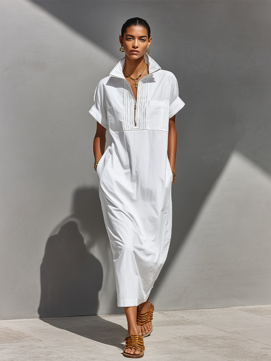 Andreina — Abito camicia in cotone con mezza zip