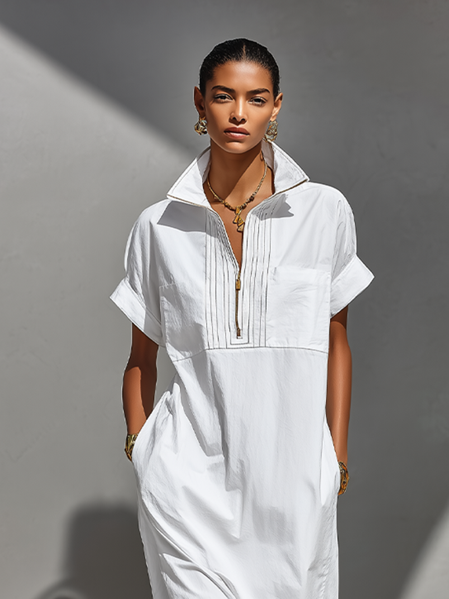 Andreina — Abito camicia in cotone con mezza zip