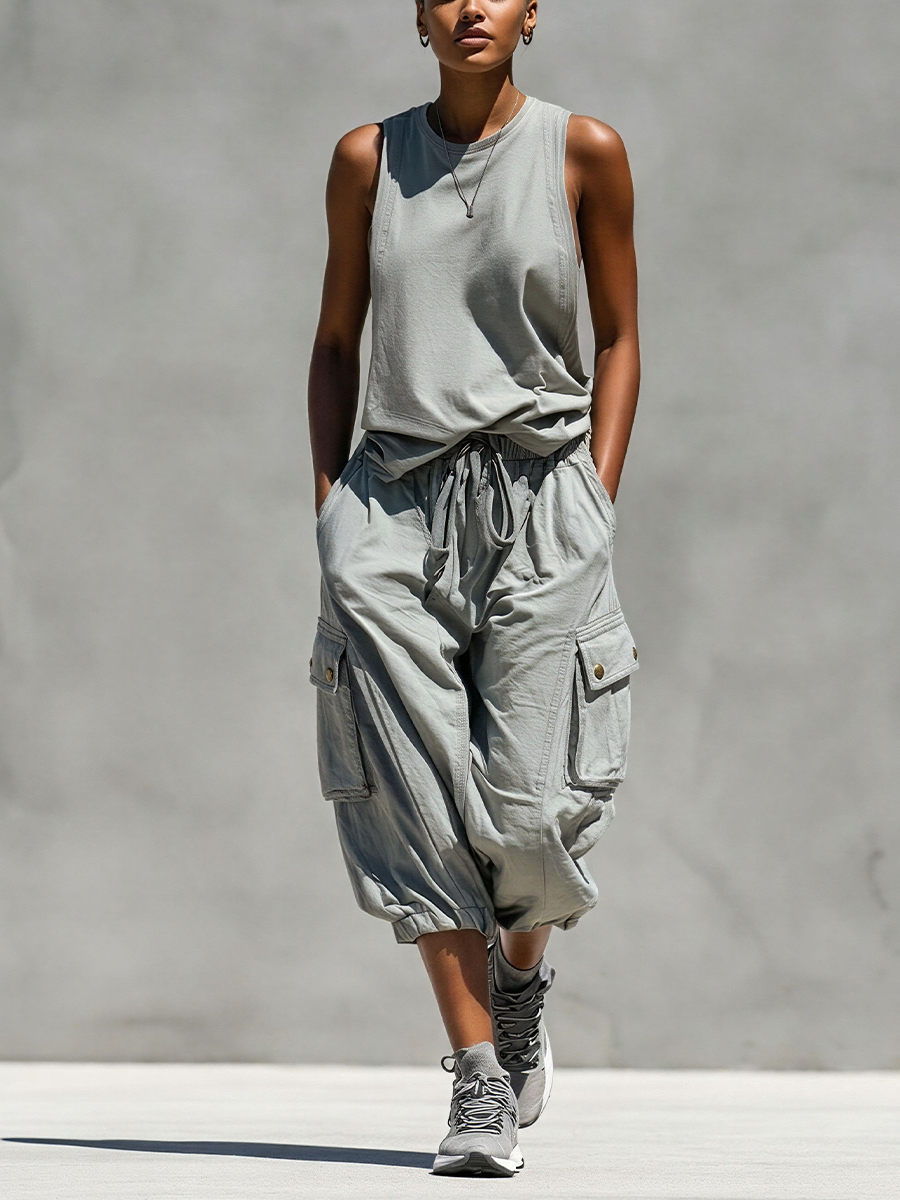 Fedora — Completo due pezzi in cotone con pantaloni jogger grigio