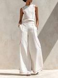 Alessia — Completo due pezzi in lino con pantaloni a gamba larga