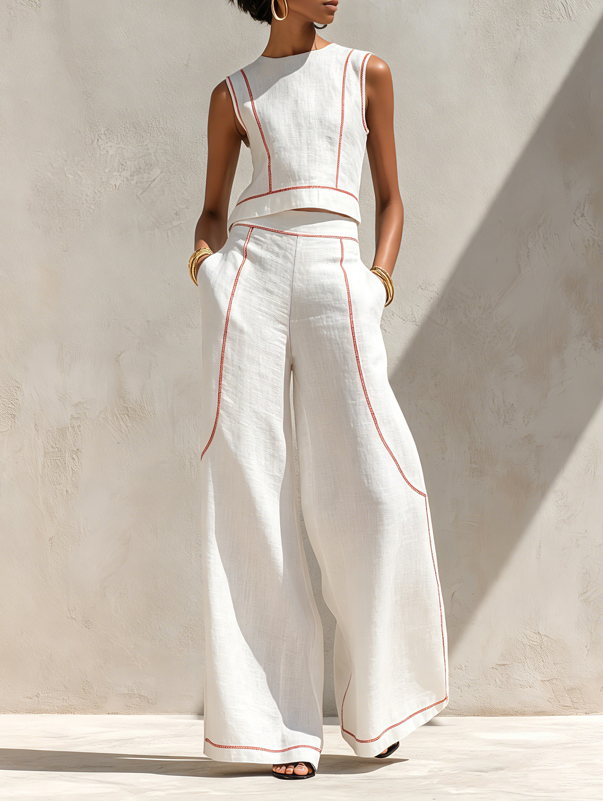Alessia — Completo due pezzi in lino con pantaloni a gamba larga