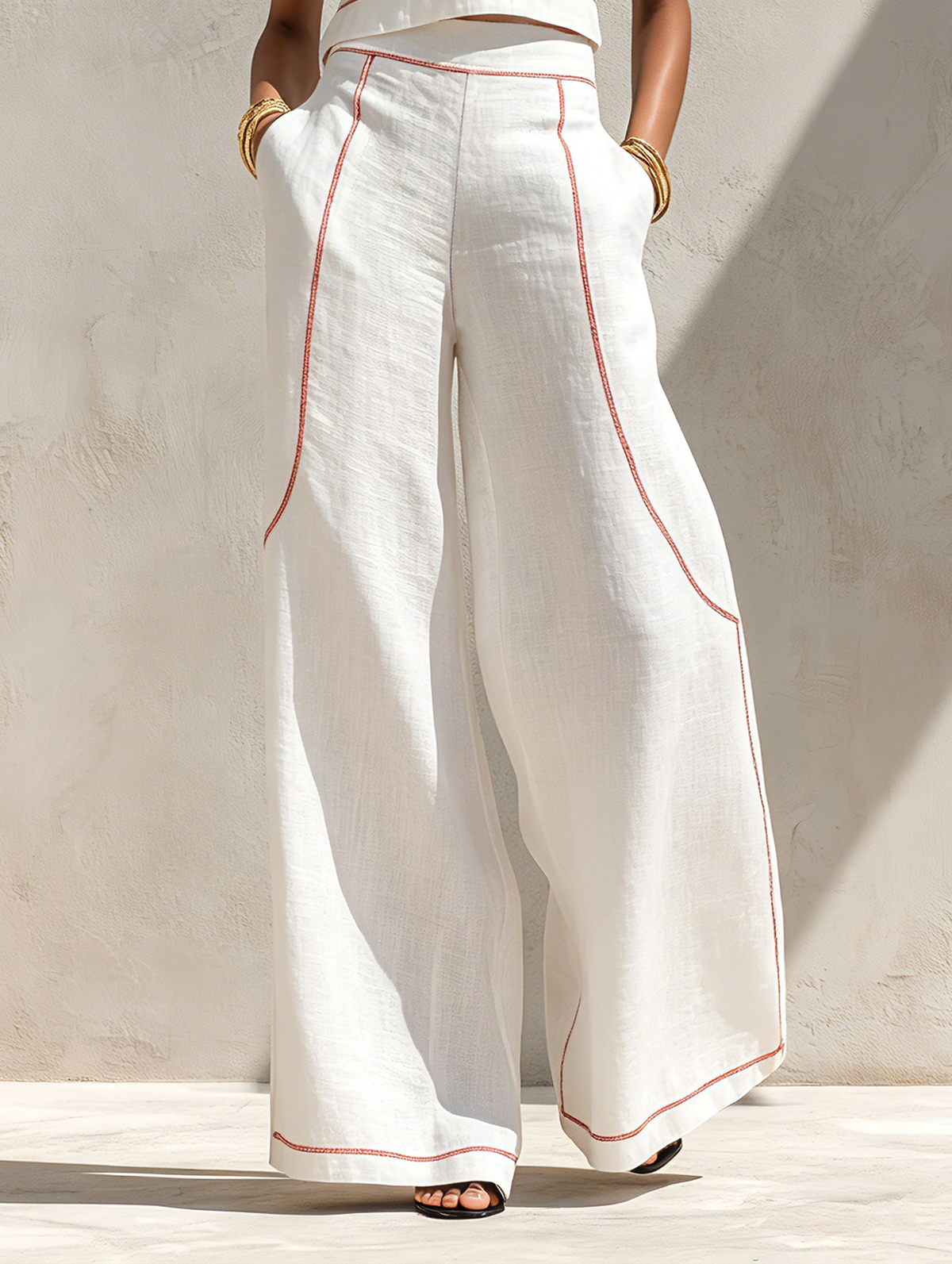 Alessia — Completo due pezzi in lino con pantaloni a gamba larga