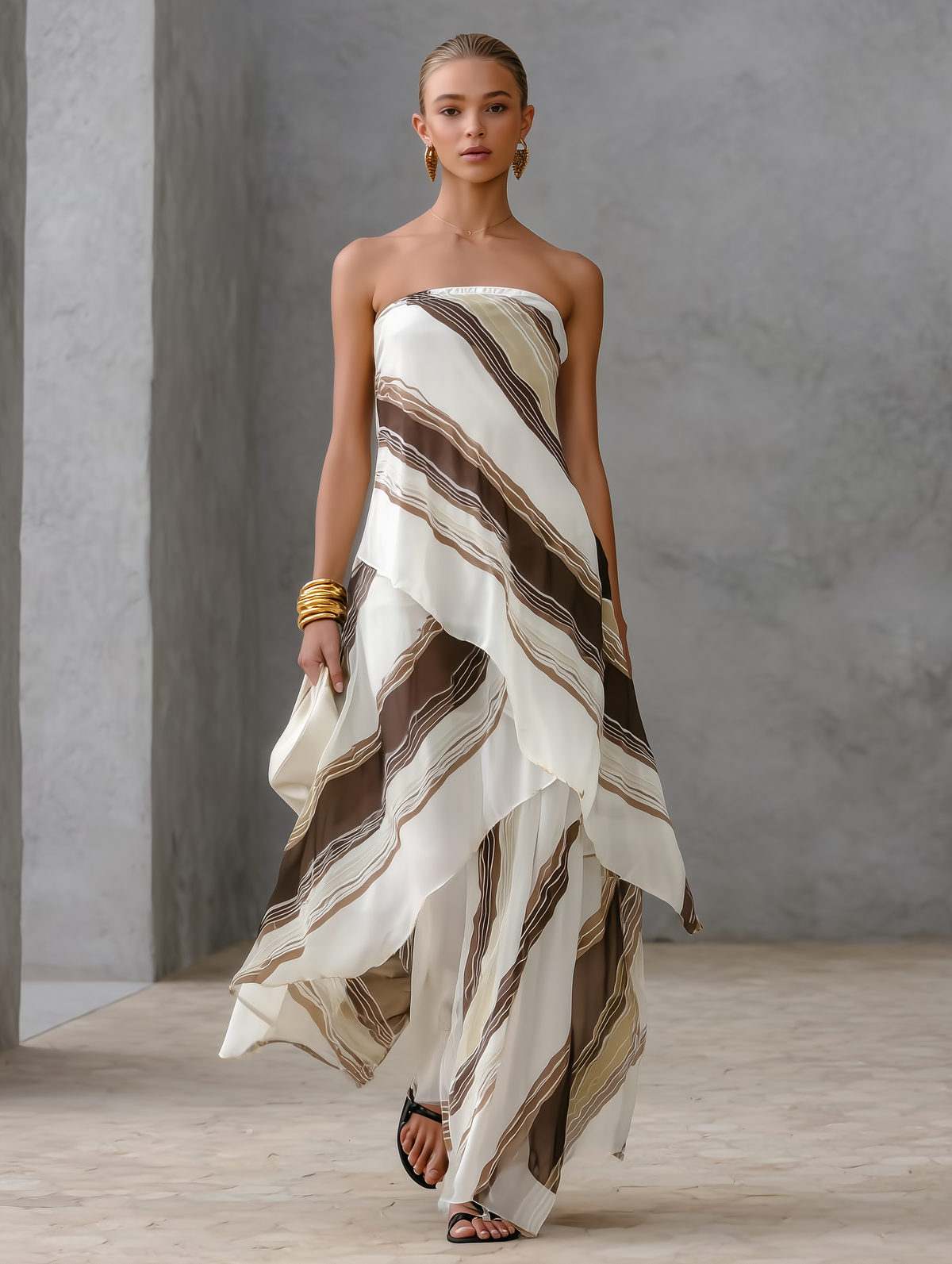Baldassarra — Abito lungo in chiffon a righe