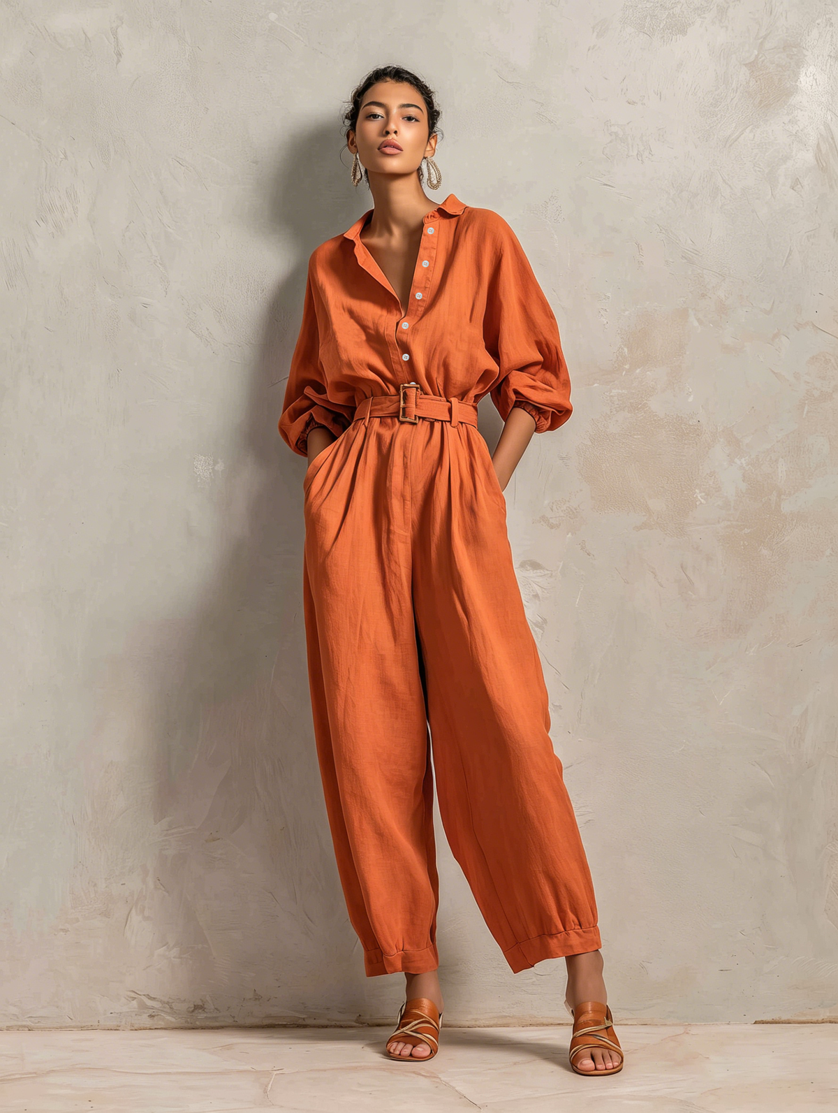 Gianna — Tuta intera in cotone e lino arancione