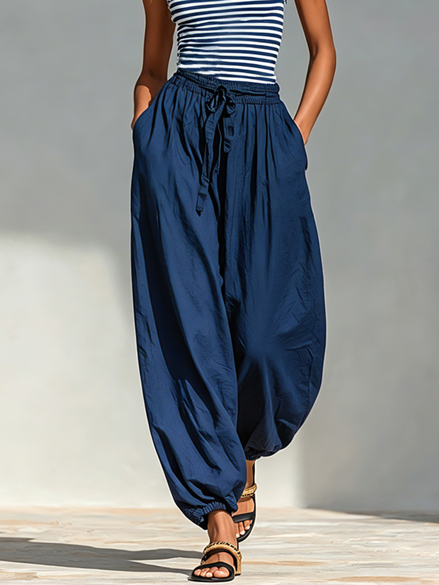Assunta — Completo due pezzi in cotone a righe blu navy e bianco