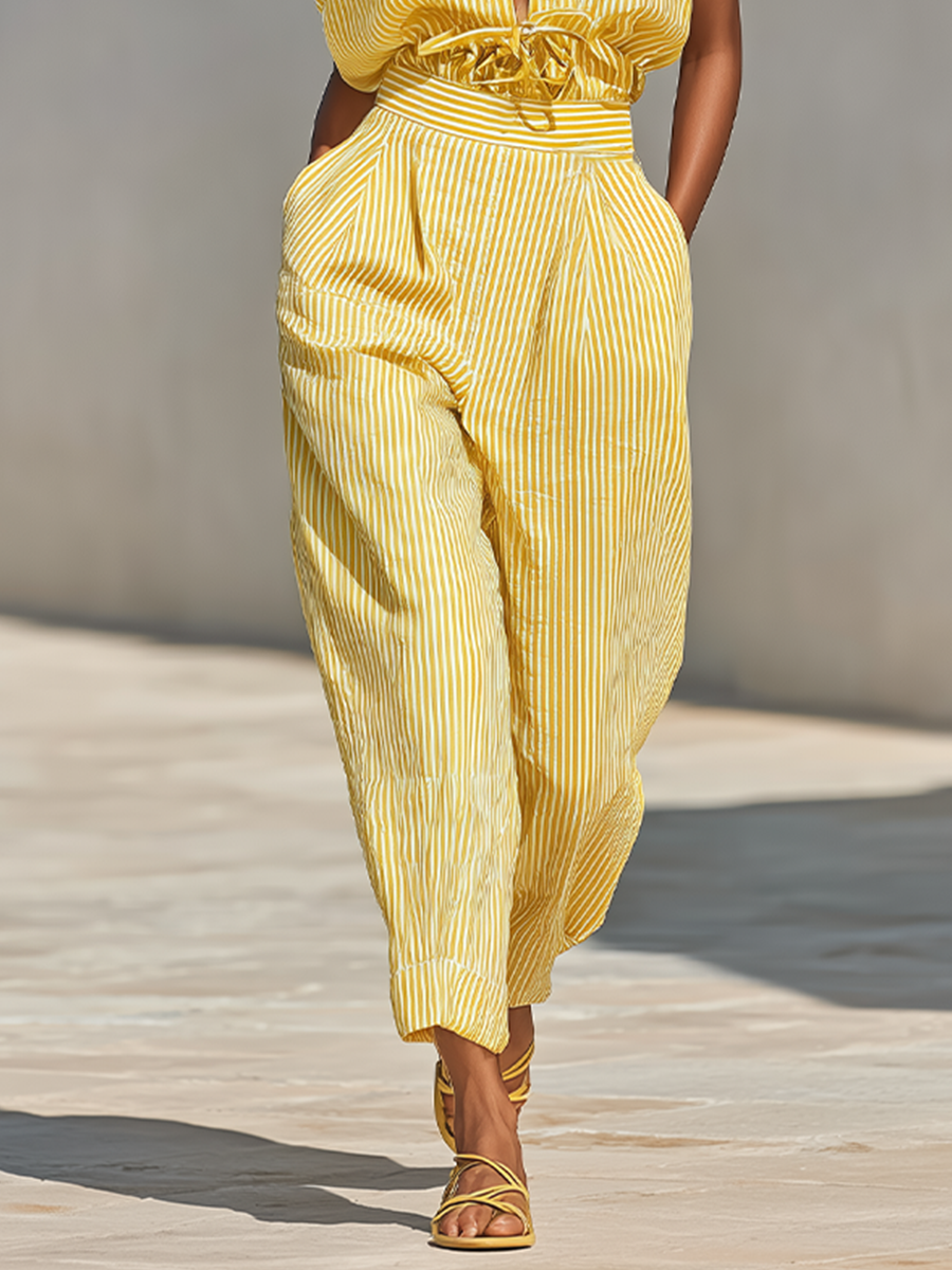 Benedetta — Completo due pezzi in cotone a righe giallo limone
