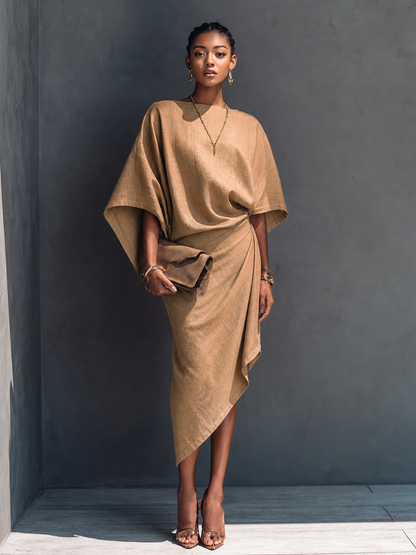 Tilde — Abito midi in lino con girocollo