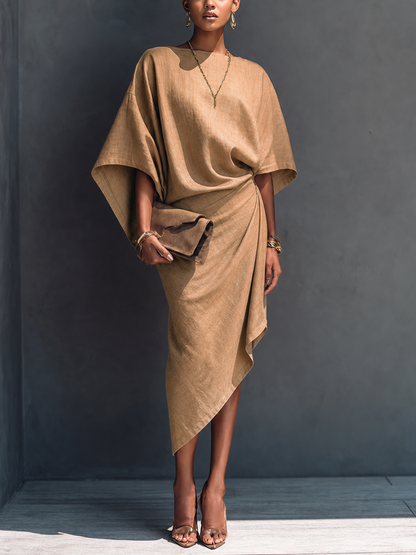 Tilde — Abito midi in lino con girocollo