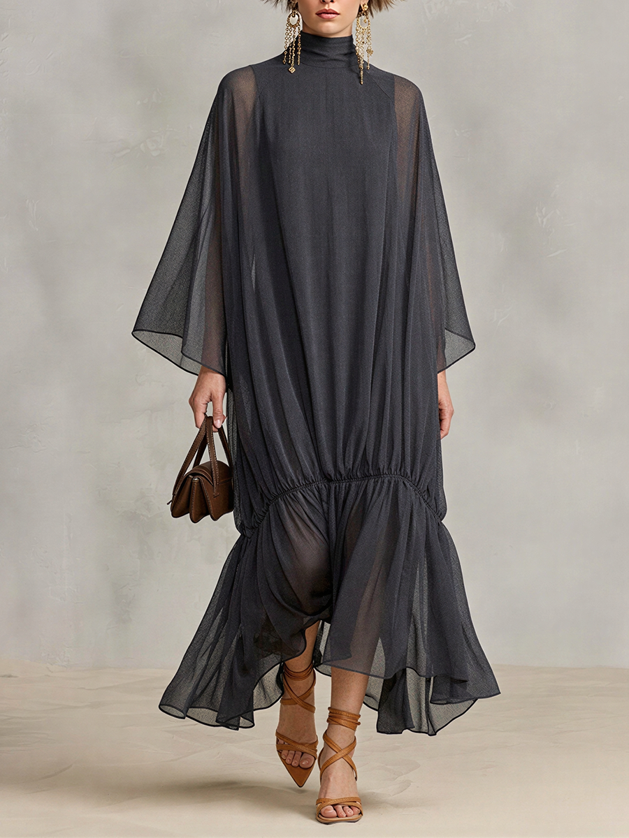 Simonetta — Abito lungo in chiffon con collo alto