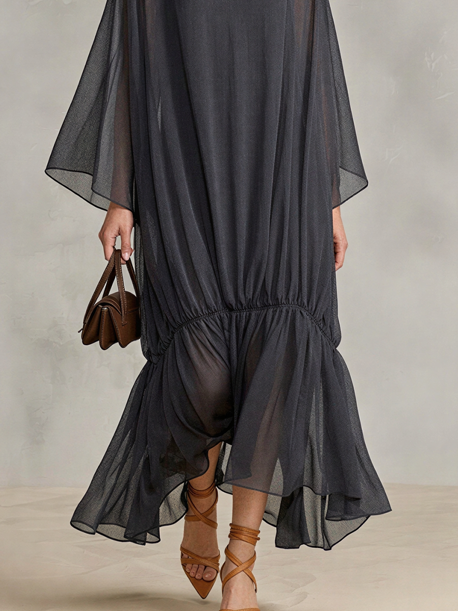 Simonetta — Abito lungo in chiffon con collo alto