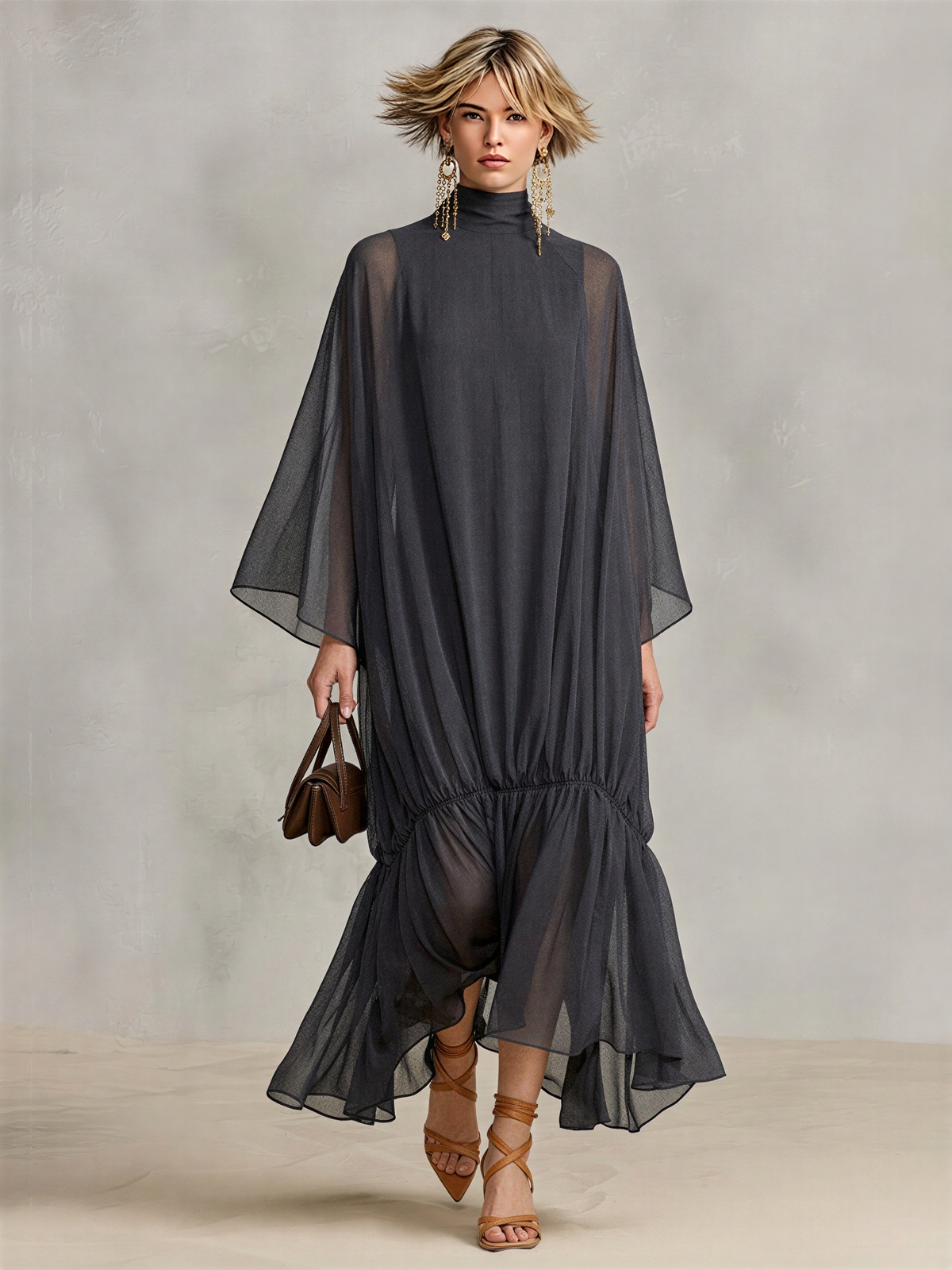 Simonetta — Abito lungo in chiffon con collo alto