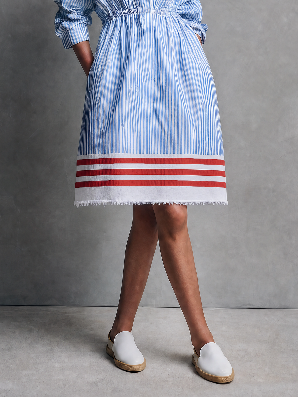 Bellarosa — Abito midi in cotone a righe blu