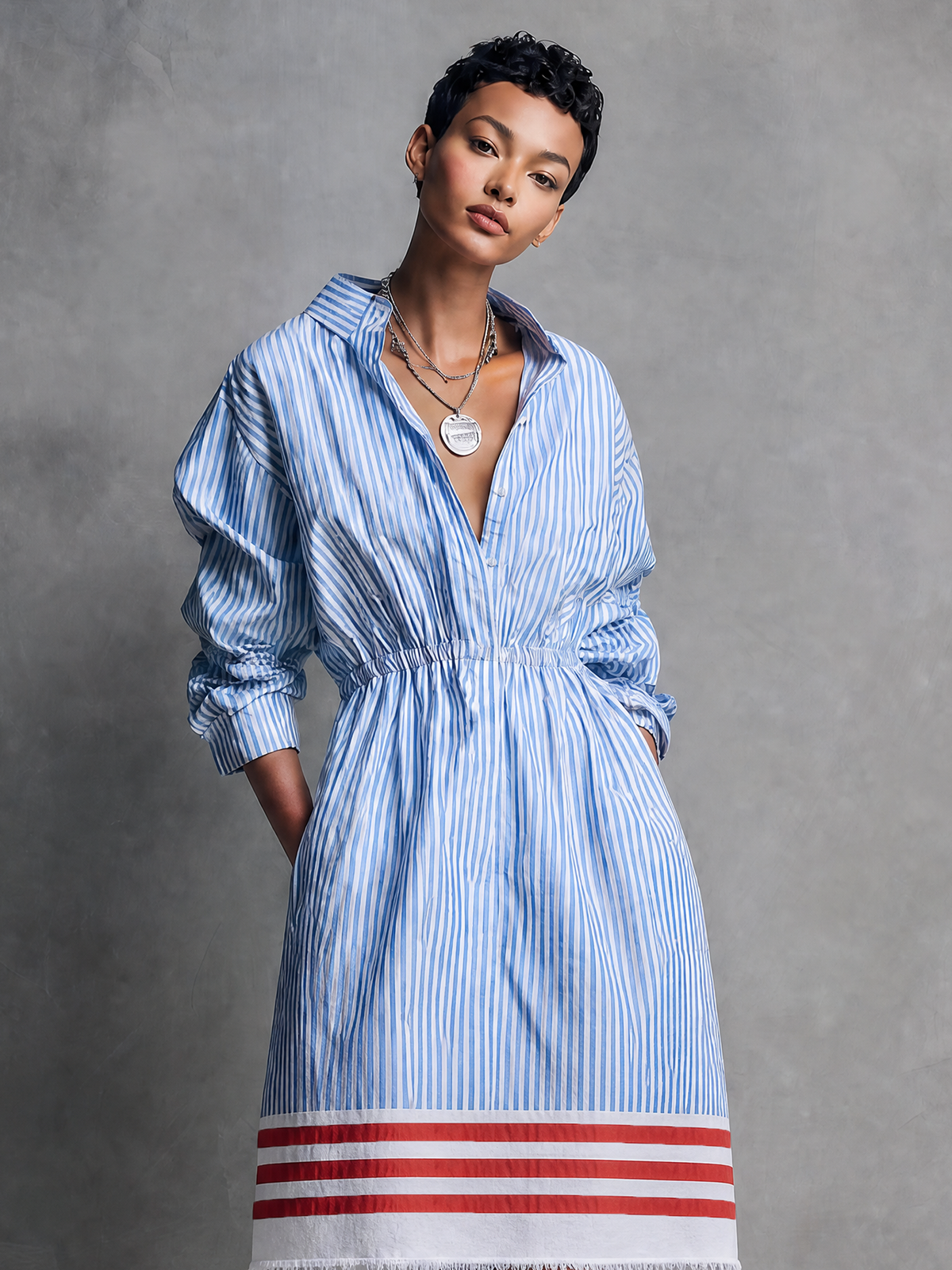 Bellarosa — Abito midi in cotone a righe blu