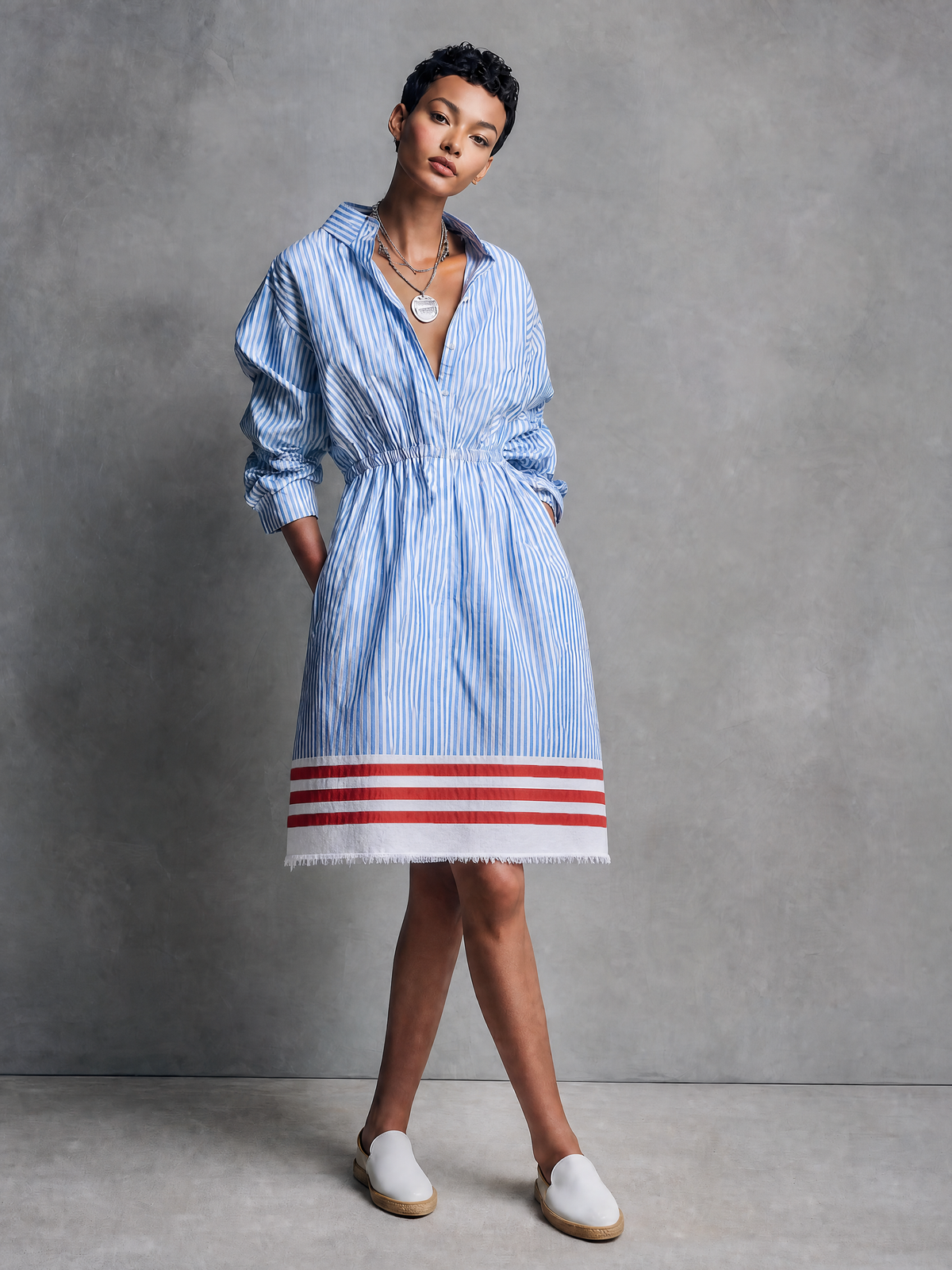 Bellarosa — Abito midi in cotone a righe blu