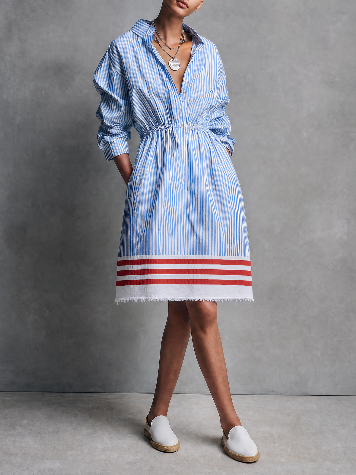 Bellarosa — Abito midi in cotone a righe blu